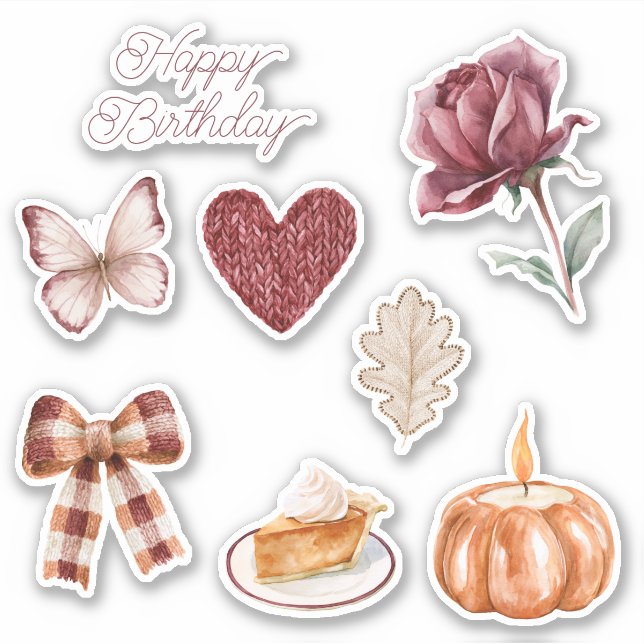 Sticker Cœur de rose rouge papillon arc citrouille (Devant)