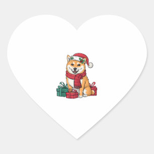 Sticker Cœur Décor de fête de Noël Père Noël Shiba Inu Chien No