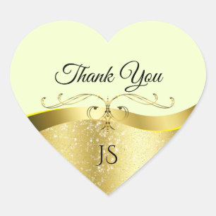 Sticker Cœur Décor de luxe Wavy Gold sur Merci jaune clair