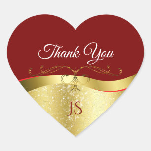 Sticker Cœur Décor glamour Wavy Gold sur Merci rouge foncé