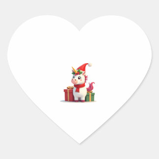 Sticker Cœur Décoration de Noël Licorne Xmas Santa Licorne T-