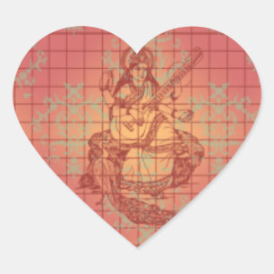 Sticker Cœur déesse hindoue rouge Saraswati Sagesse Inde
