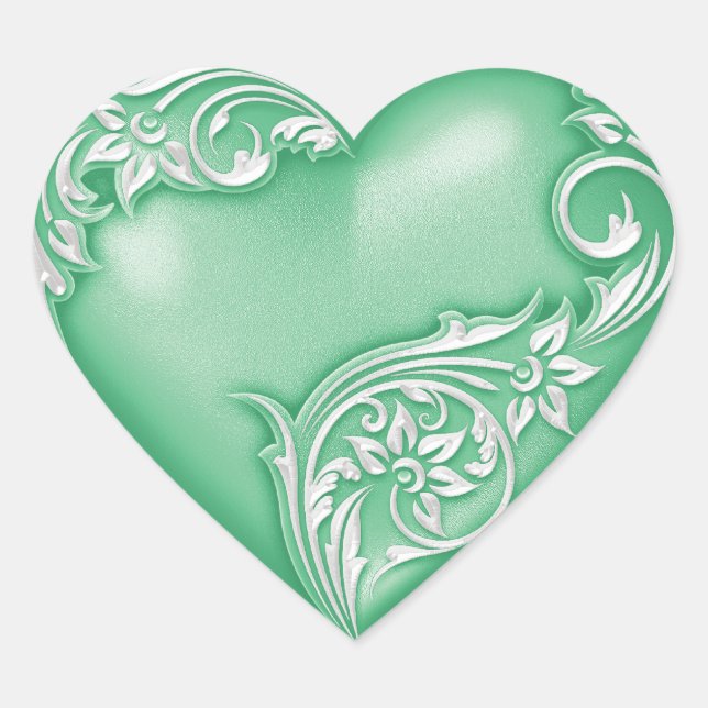 Sticker Cœur Défilement du coeur Jade Green w White (Devant)