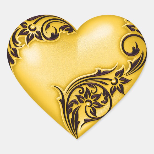 Sticker Cœur Défilement du coeur jaune avec noir (Devant)