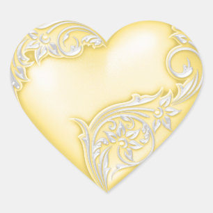 Sticker Cœur Défilement du coeur Pale Jaune avec Blanc