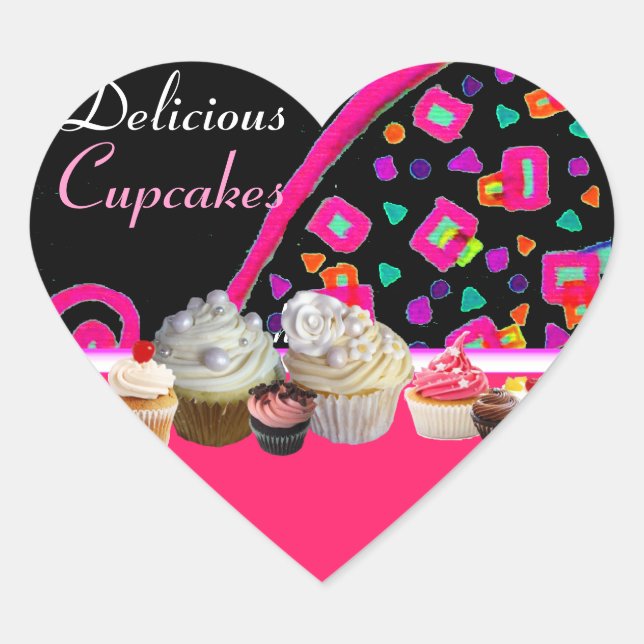 STICKER CŒUR DÉLICIEUX CUPCAKES ANNIVERSAIRE COEUR DE FÊTE (Devant)