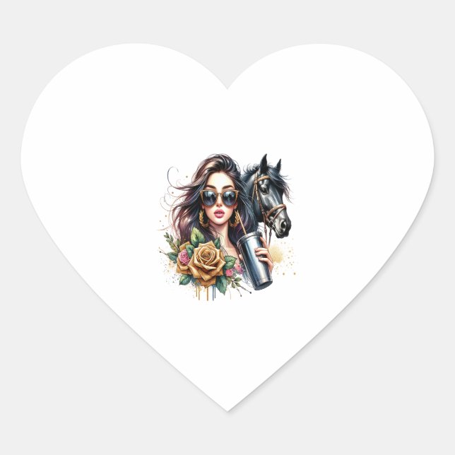 Sticker Cœur Demandez-Moi À Propos De Cheval Drôle Cheval (Devant)