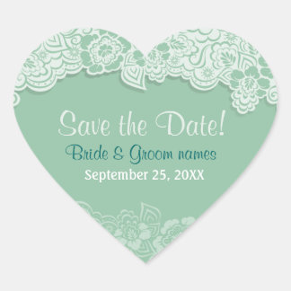 Sticker Cœur Dentelle de menthe - Enregistrer la date