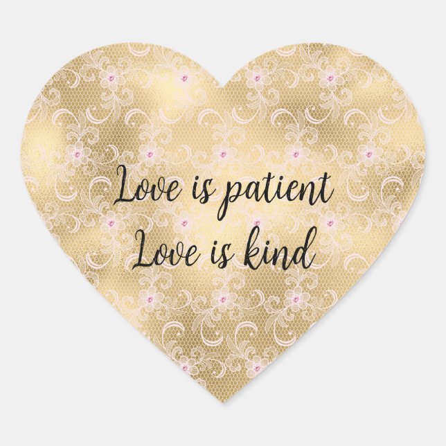 Sticker Cœur Dentelle florale rose et or élégante (Devant)