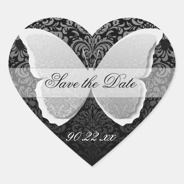 Sticker Cœur Dentelle papillon "Enregistrer la date" (Devant)