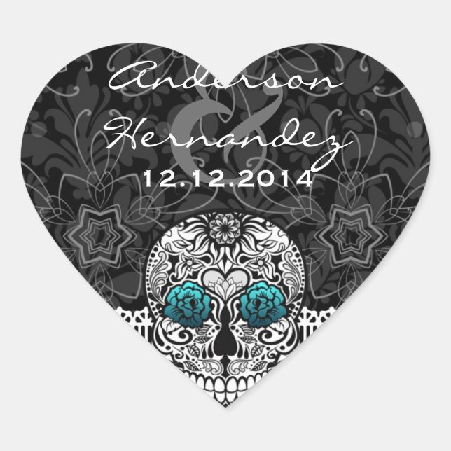 Sticker Cœur Dentelle Sugar Skull Day of Dead Save the Date (Devant)