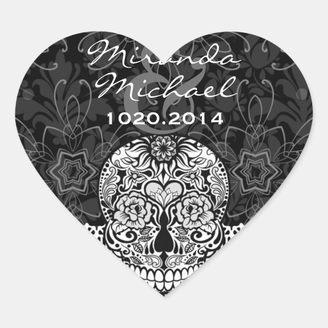 Sticker Cœur Dentelle Sugar Skull Day of Dead Save the Date (Devant)