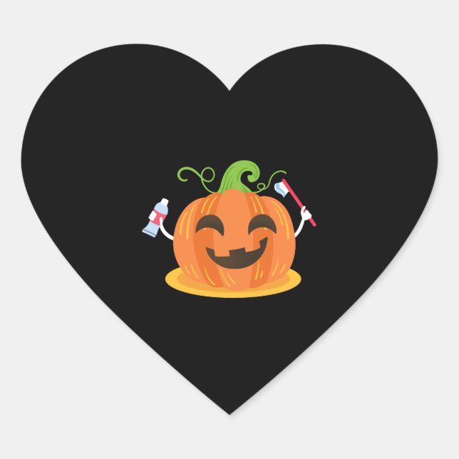 Sticker Cœur Dentiste Halloween Citrouille dent (Devant)