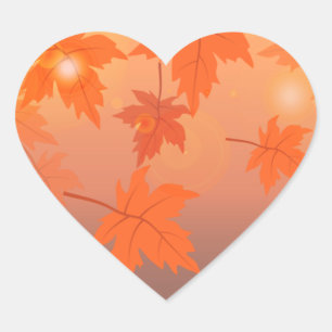 Sticker Cœur Design d'automne avec feuilles d'érable et effet b