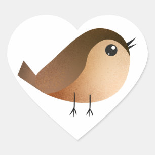 Sticker Cœur Dessin animé d'oiseau moineau mignon