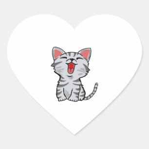 Sticker Cœur dessin animé gris chat dessin animé