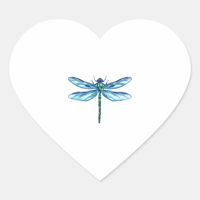 Sticker Cœur Dessin bleu vert libellule J'aime les libellules (Devant)