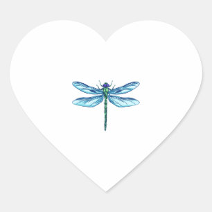 Sticker Cœur Dessin bleu vert libellule J'aime les libellules