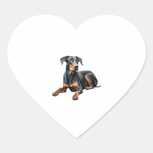 Sticker Cœur Dessin crayon couleur d'un Doberman Pinscher. Esse