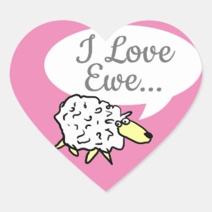 Sticker Cœur Dessin de design de mouton avec I Love Ewe Pun