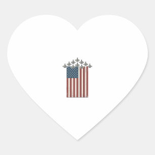 Sticker Cœur Dessin de drapeau d'avion de combat patriotique vi