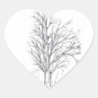 Sticker Cœur Dessin d'encre noire de l'hiver