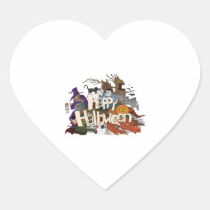 Sticker Cœur dessin d'halloween pour invitations happy hallowee