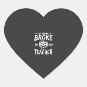 Sticker Cœur Dessin drôle de professeur Halloween balai cassé