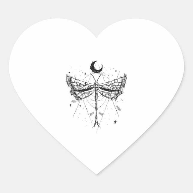 Sticker Cœur Dessin d'une libellule dans le style boho clair de (Devant)