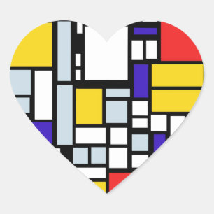 Sticker Cœur Dessin géométrique moderne, couleurs primaires