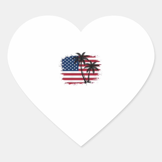 Sticker Cœur Dessin vectoriel de plage patriotique avec drapeau (Devant)