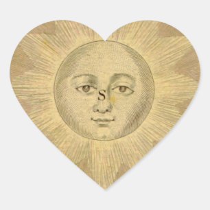 Sticker Cœur Détail du soleil de la carte des boeufs antiques,