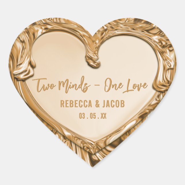 Sticker Cœur Deux Esprit Un Amour Mariage Métal Or (Devant)