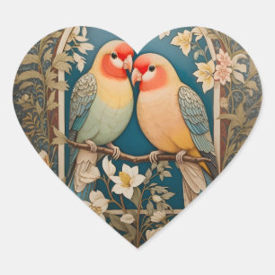 Sticker Cœur Deux Lovebirds Vintage Floral élégant