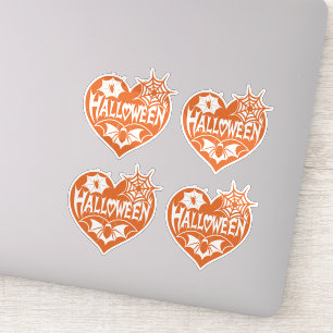Sticker Cœur d'Halloween, Forme de cœur orange, Toile d'ar
