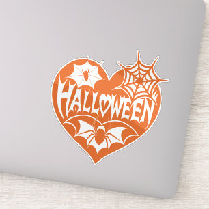 Sticker Cœur d'Halloween, Forme de cœur orange, Toile d'ar