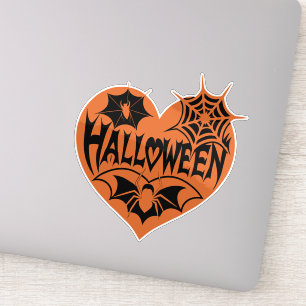 Sticker Cœur d'Halloween, Forme de cœur orange, Toile d'ar
