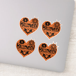 Sticker Cœur d'Halloween, Forme de cœur orange, Toile d'ar