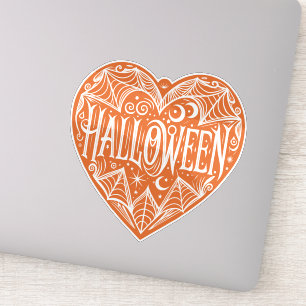 Sticker Cœur d'Halloween, Forme de cœur orange, Vacances