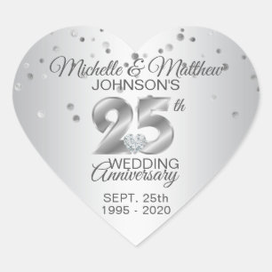 Sticker Cœur Diamant du 25e anniversaire Mariage d'argent perso