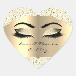Sticker Cœur Diamond Parties scintillant Or Lash Yeux Amour & M