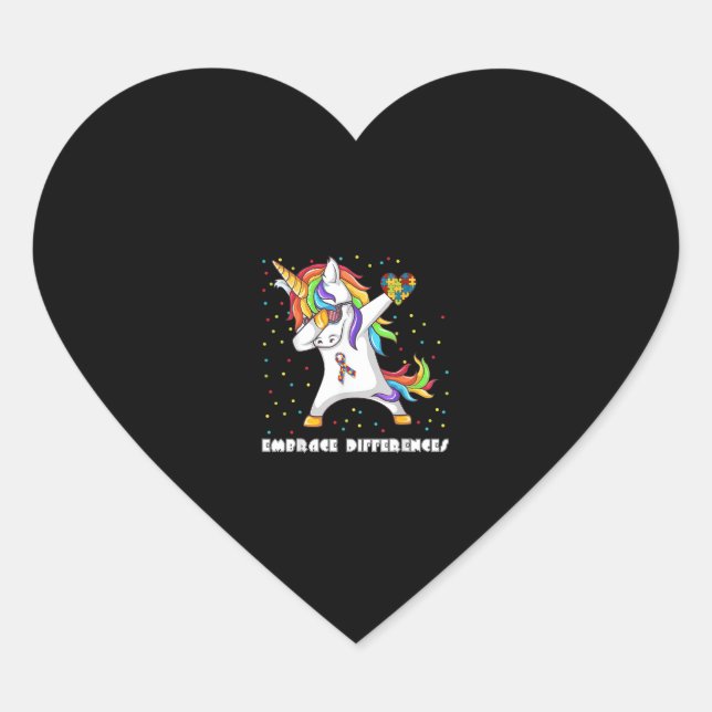Sticker Cœur Différences d'acceptation Dabbing Unicorn T-shirt  (Devant)