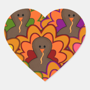 Sticker Cœur Dindes de Thanksgiving Colorées Amusantes
