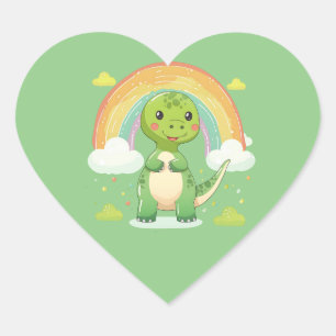 Sticker Cœur Dino arc-en-ciel coloré