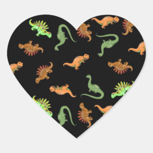 Sticker Cœur Dinosaures mignons sur fond noir