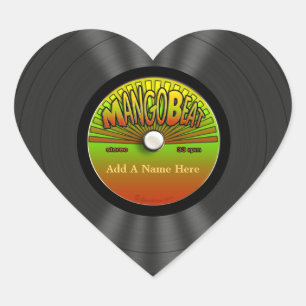 Sticker Cœur Disque vinyle vintage personnalisé de reggae
