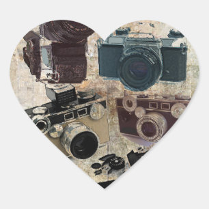 Sticker Cœur distressed photographe retro camera