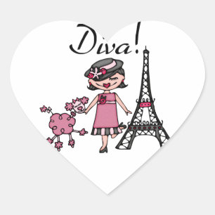 Sticker Cœur Diva des cheveux noirs