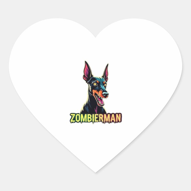 Sticker Cœur Doberman Dobie Doby Dobermann Chien Zombie Hallowe (Devant)
