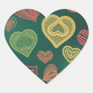 Sticker Cœur Doodle & dentelle Coucher de soleil Coeurs feuille